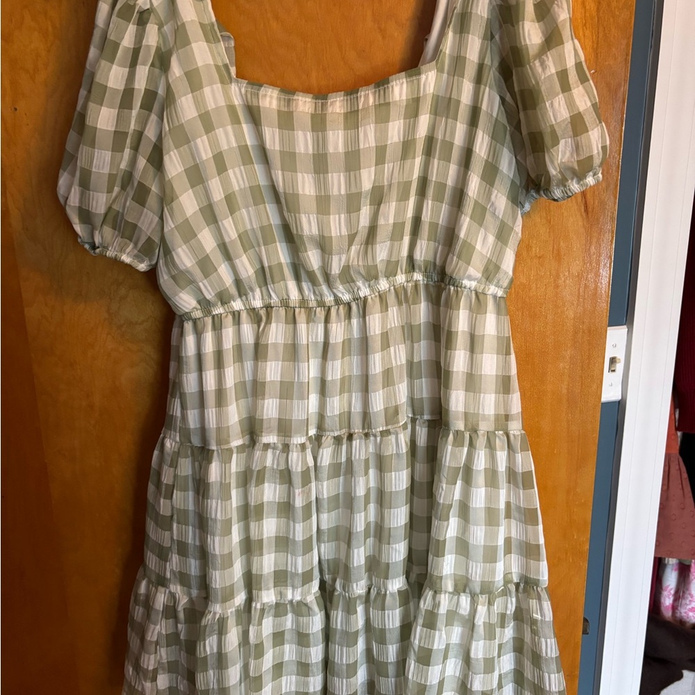Green and White Checkered Dress